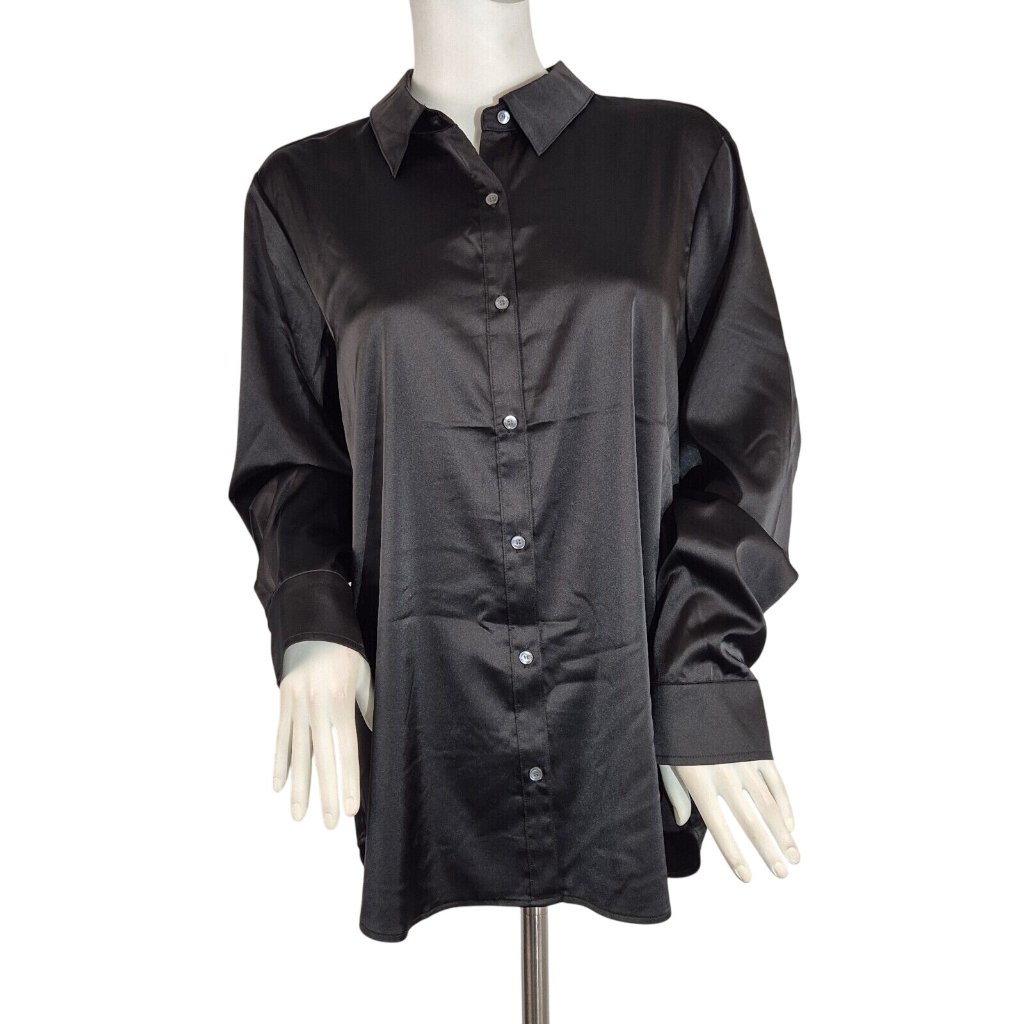 J. Mclaughlin Womens Black Button Down Long Sleeve Denver Blouse Size L (49)